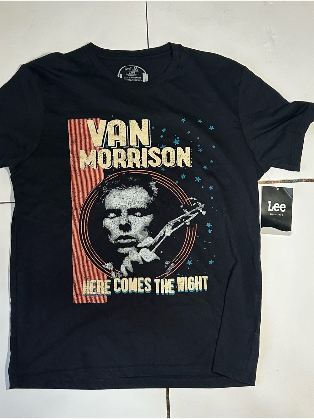 Lee Black Van Morrison Graphic Tee with Cream, Rust‎ & Blue Print